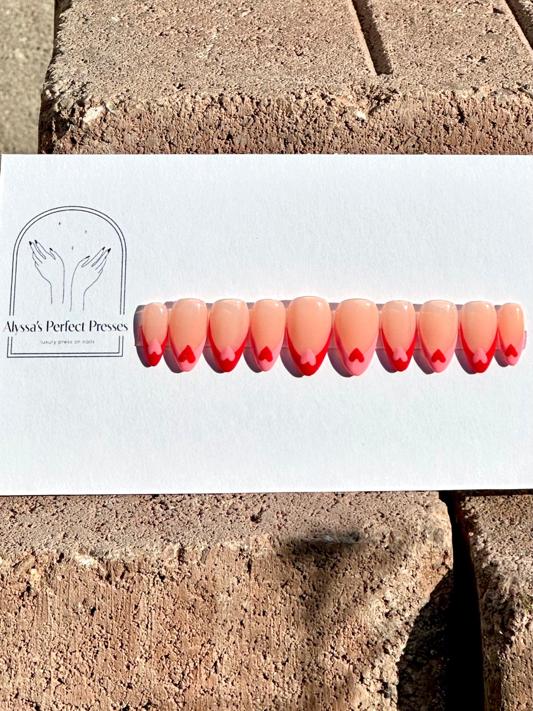 Pink and Red Color Block Valentines Gel Press on Nails - Etsy