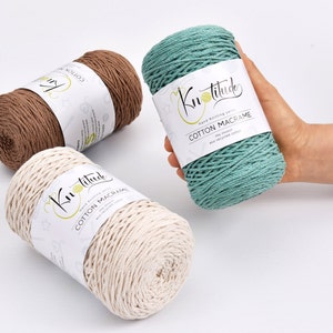 Knotude MAKRAMEESCHNUR 2mm x 240 m die Rolle, Cotton Feel Recycled weiche Baumwollschnur, weiches Strickgarn. Rebirth und Zero Waste Garn hergestellt.