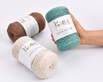 2mm Recycled Cotton Macrame Cord, Knot Knitting Yarn, 250 Yards