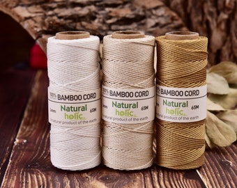 65Meters Polished BAMBOO CORD 1.0MM Dia. 100% BAMBOO Yarn 20lb Test Bookbinding & Macrame cord