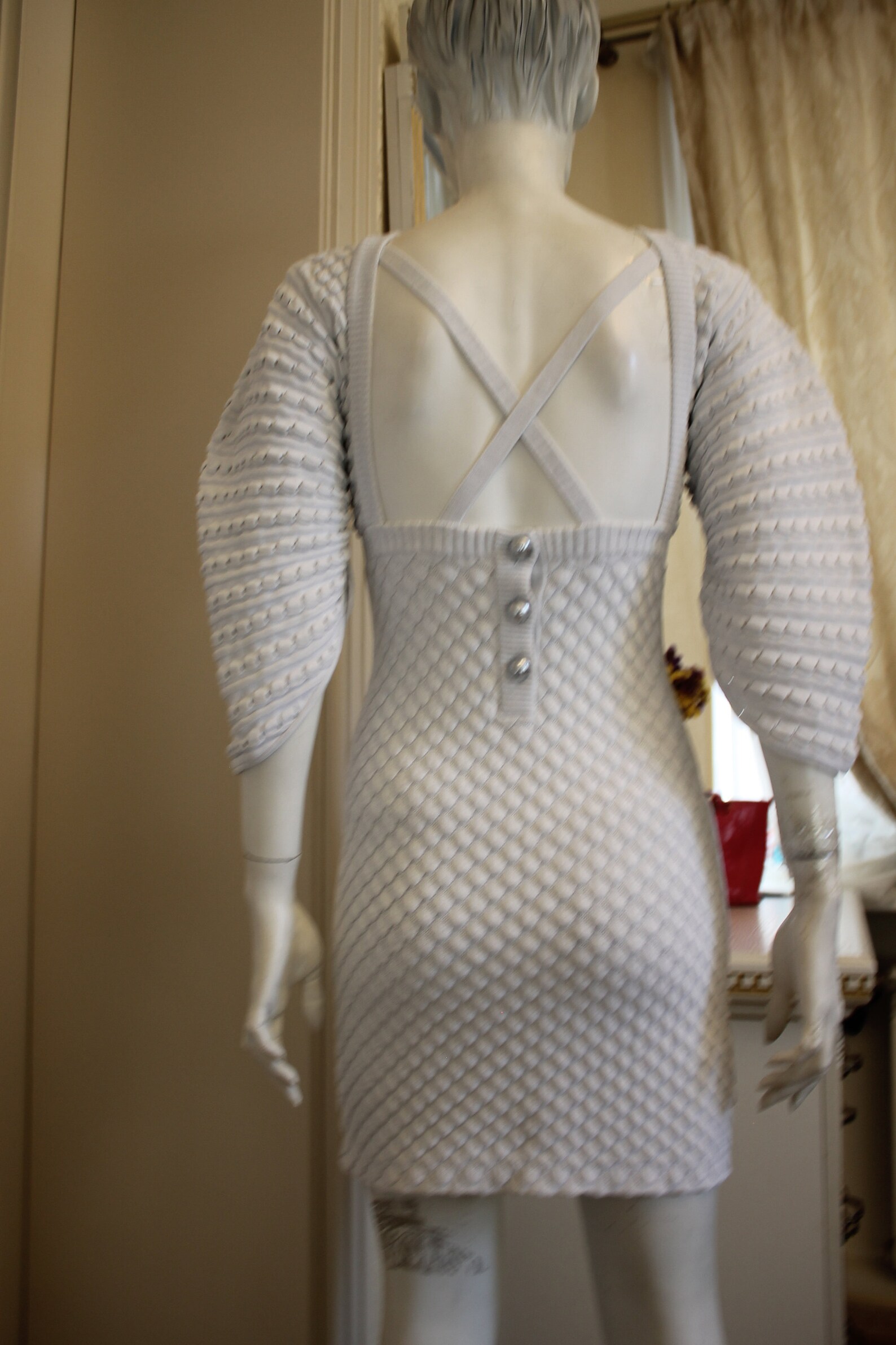 Chanel white crochet mini dress with open back and crisscross | Etsy