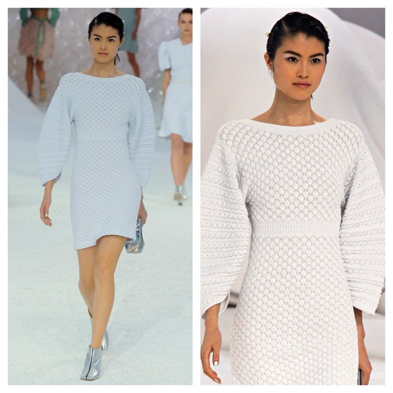 Chanel white crochet mini dress with open back and