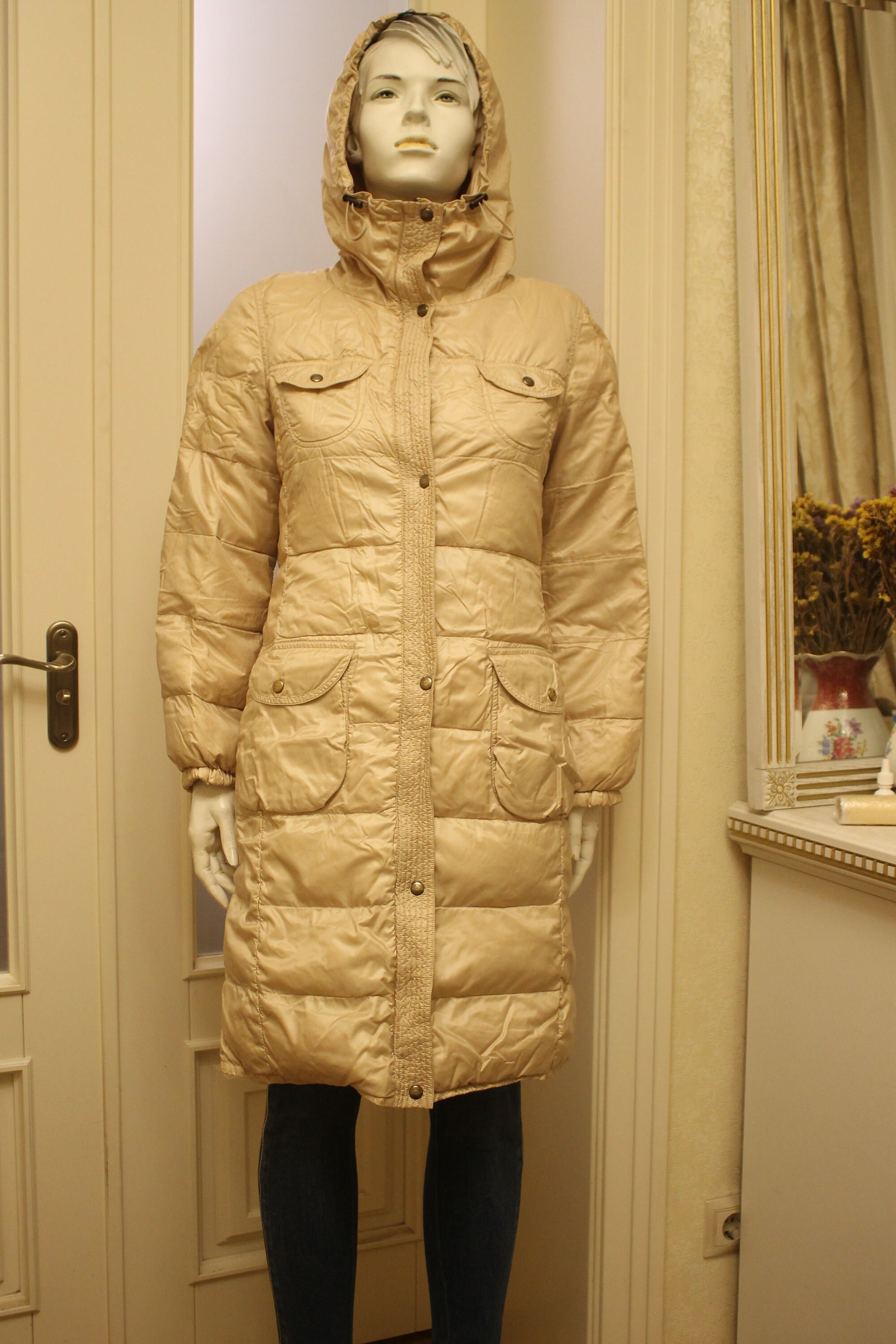 Max Mara Weekend beige lenght down puffer hooded jacket coat. | Etsy