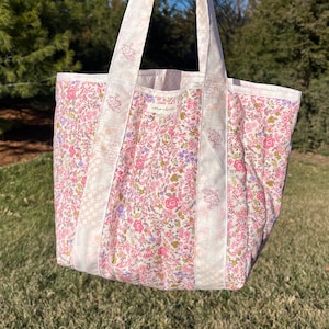 Bolso de mano pequeño con diseño floral rosa Ditsy Picnic, muy suave, duradero y hecho a mano