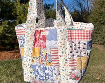 Colorful Picnic Flower Pattern Mini Tote Purse Bag With Attached Straps, Floral, Pretty Soft Durable Handmade