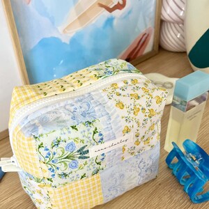 The Green Patchwork Quilted Makeup Bag / cute trendy aesthetic quilted cosmetic bag