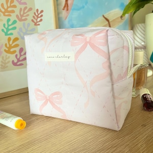 The Pink Bow Quilted Makeup Bag / cute trendy aesthetic quilted cosmetic bag