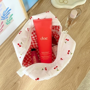 The Cherry Red Quilted Makeup Bag / cute trendy aesthetic quilted cosmetic bag
