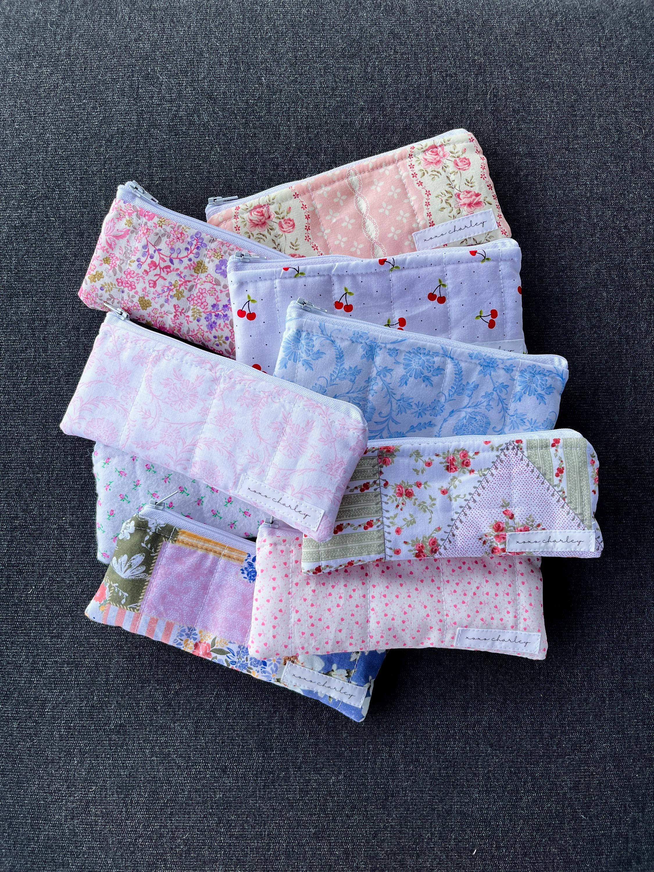 Pencil Case Pouch, quilted zipper pouch / small card holder wallet / cosmetic pouch / card lipstick wallet pouch / back to school