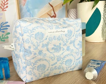 The Vintage Blue Quilted Makeup Bag / cute trendy aesthetic quilted cosmetic bag