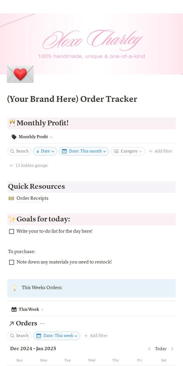 Order Tracker Notion Template Download for Small Businesses - Etsy