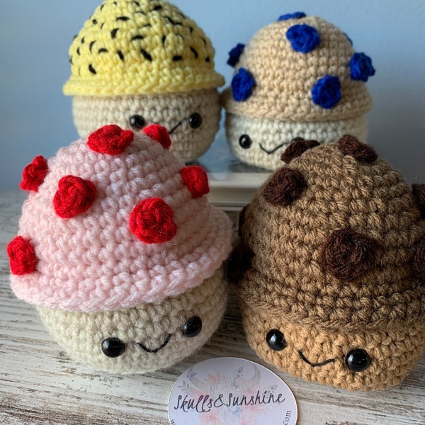 Toy Muffins, Blueberry, Chocolate, Strawberry, Lemon, Crocheted, Stuffed, Plush, Play Food