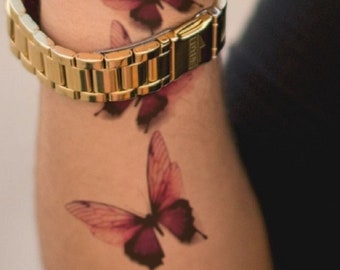 Temporary Tattoo Purple Pink Butterflies Fake Body Art Sticker Waterproof Ladies