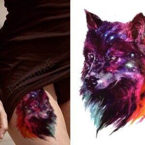 Temporary Tattoo Large Watercolour Wolf Fake Body Art Waterproof Ladies