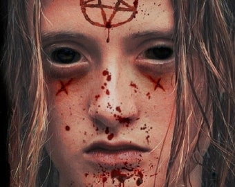 Halloween Temporary Tattoo Fake Pentagram Carved Scar Blood Wound Injury SFX
