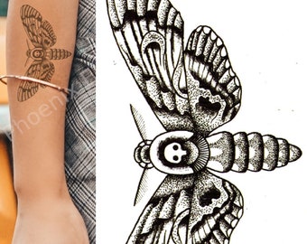 Temporary Tattoo Black Moth Fake Body Art Sticker Waterproof Ladies Mens