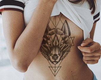 Temporary Tattoo Large Geometric Wolf Fake Body Art Sticker Waterproof