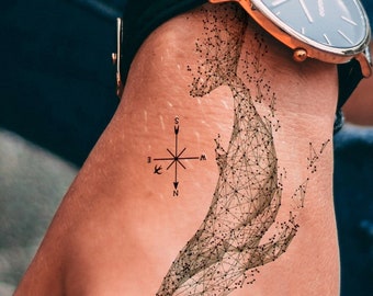 Temporary Tattoo Whale Nautical Dotwork Fake Body Art Sticker Waterproof Ladies
