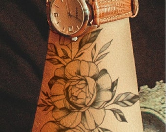 Temporary Tattoo Black Sketch Rose Flower Fake Body Art Sticker Waterproof