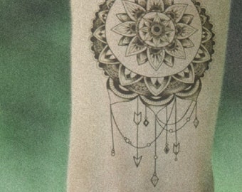 Temporary Tattoo Black Lotus Mandala Fake Body Art Sticker Waterproof
