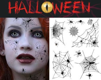Halloween Spider Web Temporary Tattoos Spooky Transfers Costume Make-Up Kit UK