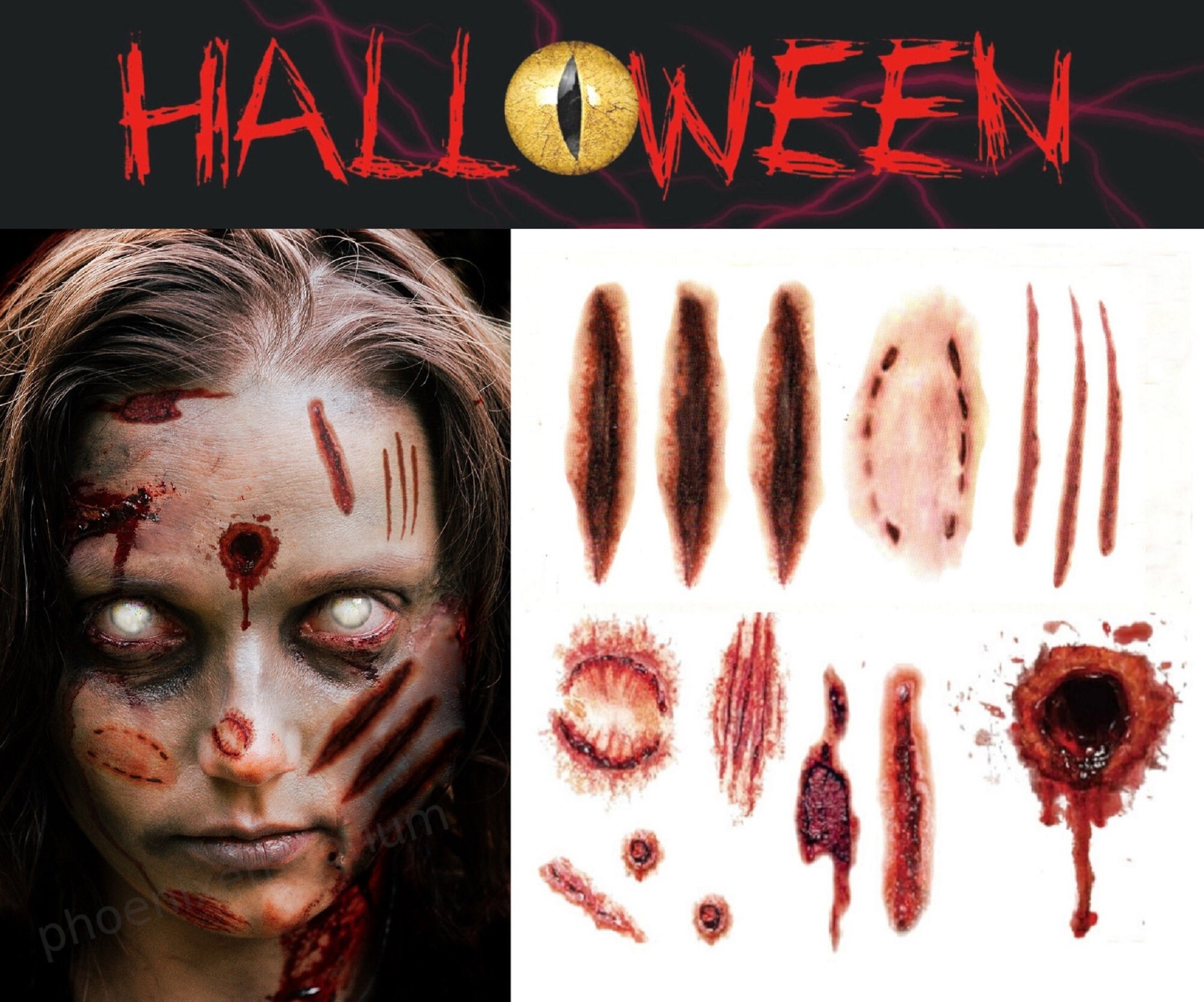 12 Tatouages Temporaires Cicatrice Zombie - Stickers Halloween Effrayants, Facile à Appliquer & Enlever