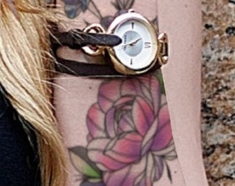 Temporary Tattoo Pastel Sketch Rose Flower Fake Body Art Sticker Waterproof