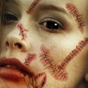 Halloween Zombie Scars Stitches Temporary Tattoos Fake Injury Wound Face Make-Up