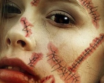Halloween Zombie Scars Stitches Temporary Tattoos Fake Injury Wound Face Make-Up