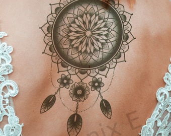 Temporary Tattoo Large Black Lace Tribal Dreamcatcher Waterproof Fake Ladies