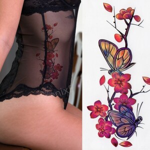 Temporary Tattoo Butterfly & Cherry Blossom Body Art Sticker Waterproof Ladies