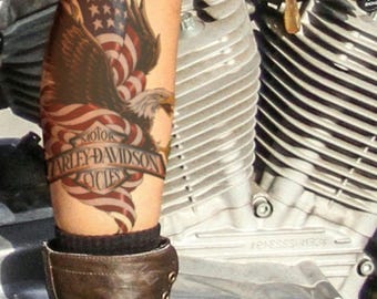 Biker Temporary Tattoo American Eagle Harley USA Body art Sticker MAGA