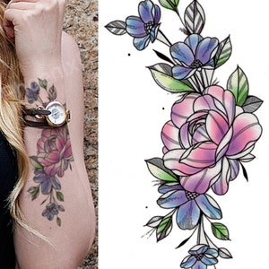 Temporary Tattoo Pastel Sketch Rose Flower Fake Body Art Sticker Waterproof