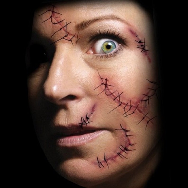 Valentine's gift ideas for him Scar Face Tattoo Fake Stitches Temporary Wound | Etsy