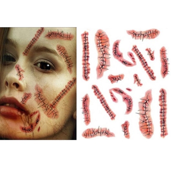 Tatouages Temporaires Halloween Cicatrices Et Sang - Effets Blessures Réalistes - 36 Feuilles Avec Veines - Pour Déguisement Vampire Zombie