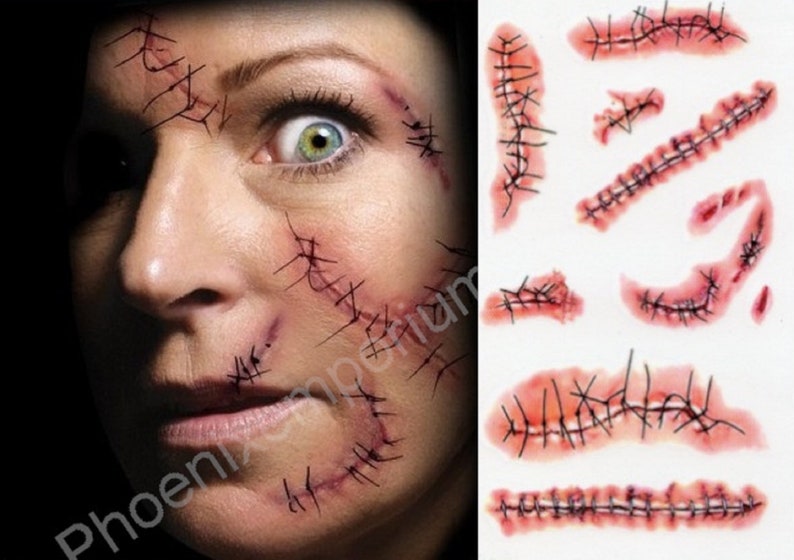Scar Face Tattoo Fake Stitches Temporary Wound | Etsy