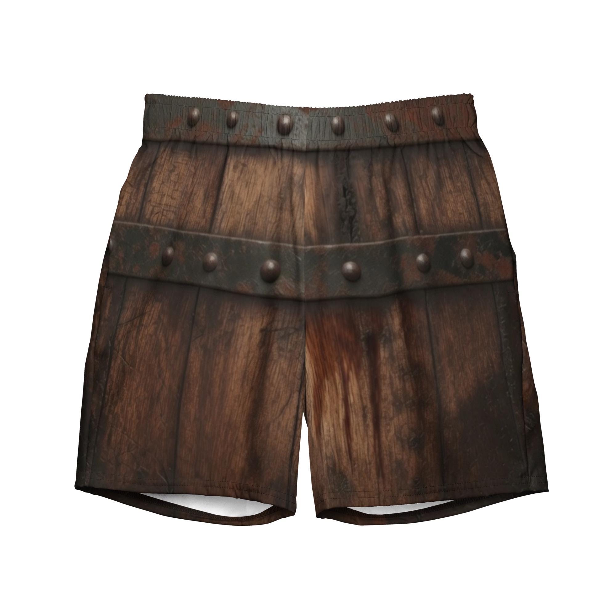 Bourbon Barrel Aged Swim Trunks for Men Rustic Whiskey Barrel Wood Print