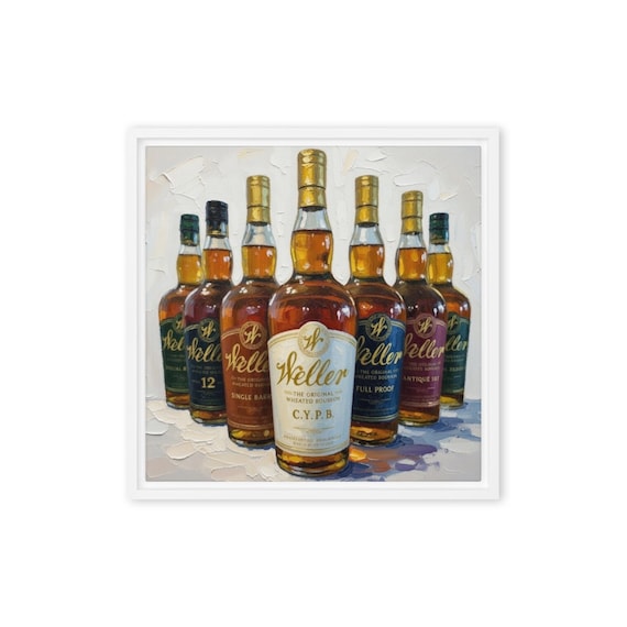 Weller Bourbon Collection Framed Canvas Print | Wheated Whiskey Wall Art | Man Cave Bar Decor