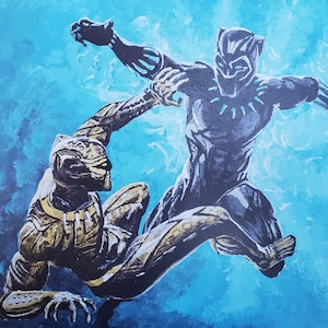 Print of an acrylic painting of Black Panther and Erik Killmonger