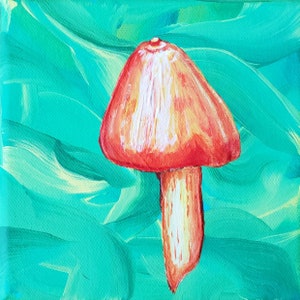 Painting of an Orange Nolanea Mushroom with a Green Leafy Background