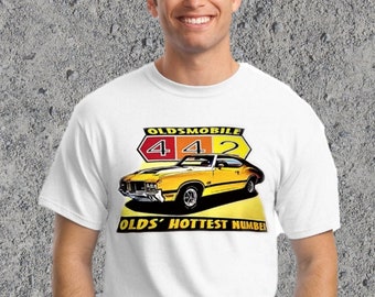 Oldsmobile 442, Old's Hottest Number White T-shirt, Muscle Car Graphic Tee