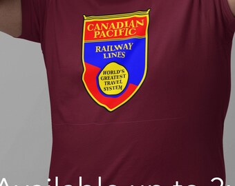 Canadian Pacific Railway Lines: World&#39;s Greatest Travel System Maroon Train T-shirt, Gift for Guys, Canadian Train Lover, Train gift