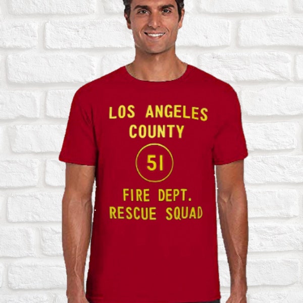 Pop Culture - EMERGENCY Squad 51 Door Art T-shirt, Fireman, Fire Truck, TV show, Gift for guys