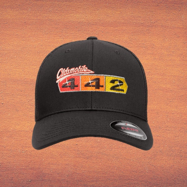 Oldsmobile 442 (stars) Hat - Flexfit Wooly Black Cap, GMC Cap, Car Lover Hat, Car Gift For Dad, Car Hat