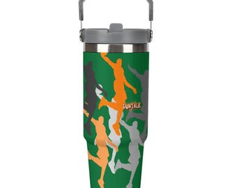 Basketball Tumbler 30oz – Durable Sports Water Bottle w/ Handle for Practice, Tournaments + Home, Hooper Gift for Kids & Teens -Head Top