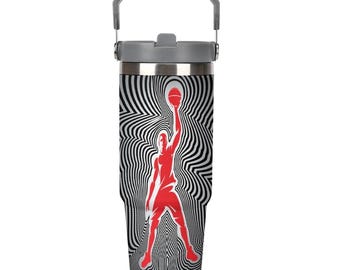 Basketball Tumbler 30oz – Durable Sports Water Bottle w/ Handle for Practice, Tournaments + Lounging, Hooper Gift for Kids & Teens  -Hoop S