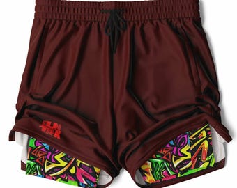 Basketball Unisex 2 in-1 Shorts -2 in 1 Street Ball Player Shorts, Workout, Baller Graphic Shorts, Basketball Drip "one Stop" by Duntalk