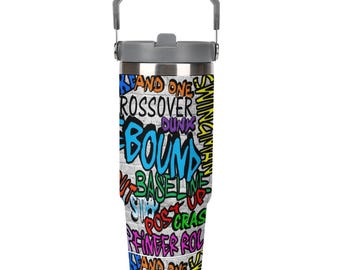 Basketball Tumbler 30oz – Durable Sports Water Bottle w/ Handle for Practice, Tournaments + Lounging, Hooper Gift for Kids & Teens  -Toon