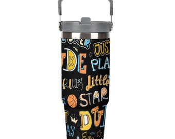 Basketball Tumbler 30oz – Durable Sports Water Bottle w/ Handle for Practice, Tournaments + Home, Hooper Gift for Kids & Teens -Dude