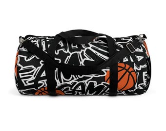 Basketball Duffle Bag -Old School Kids Duffel bag, Canvas Bag, Basketball Gifts, Gym Bag, Gift for Kids "Hoops" by Duntalk